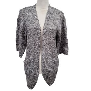 H&M Black & White Short Sleeve Knit Open Front Cardigan Sweater Size XS